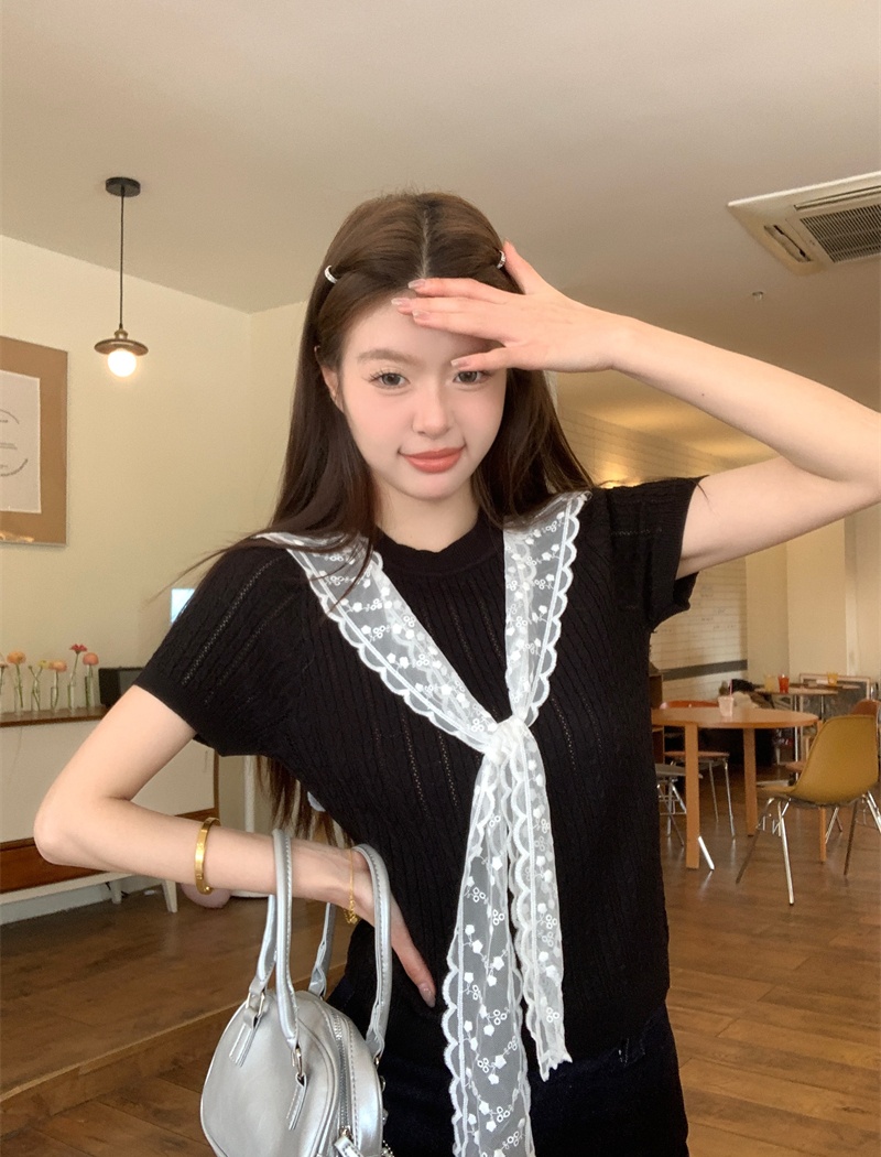 Temperament short sleeve sweater slim Korean style tops