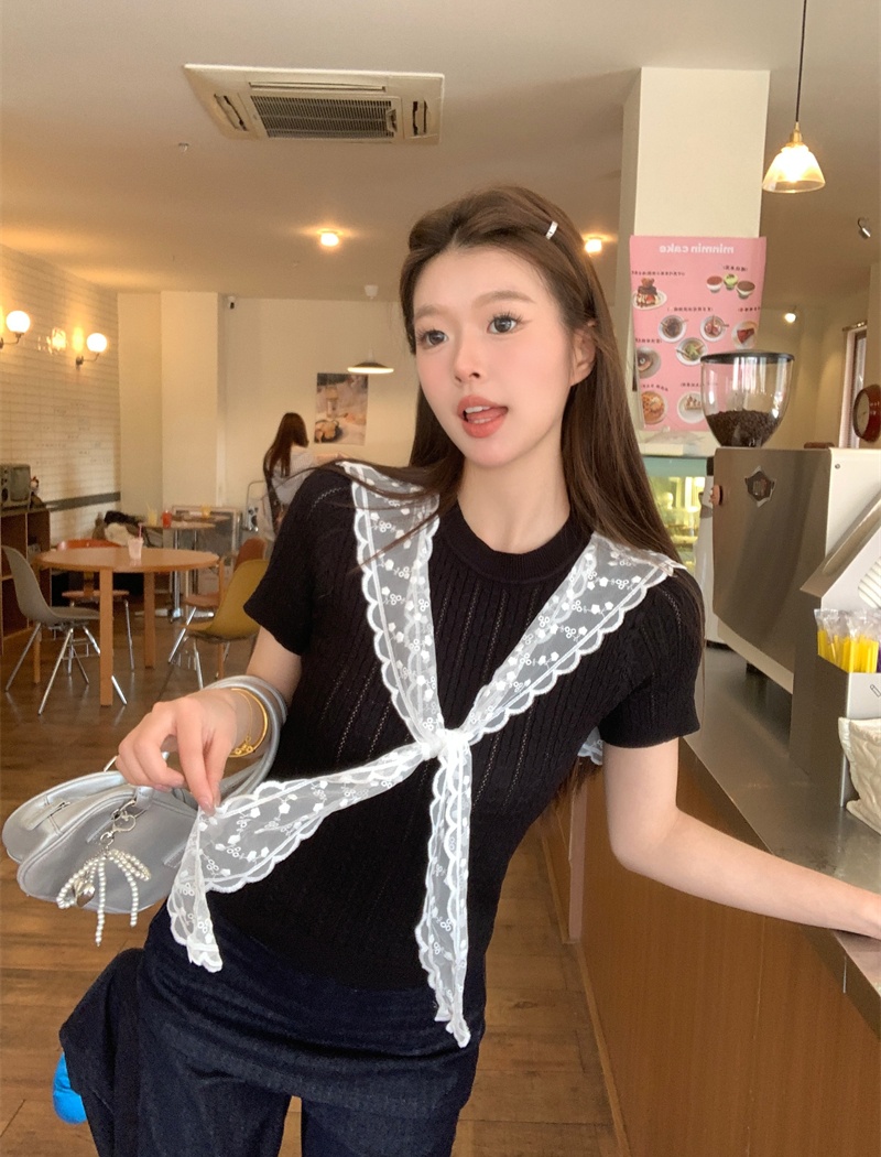 Temperament short sleeve sweater slim Korean style tops