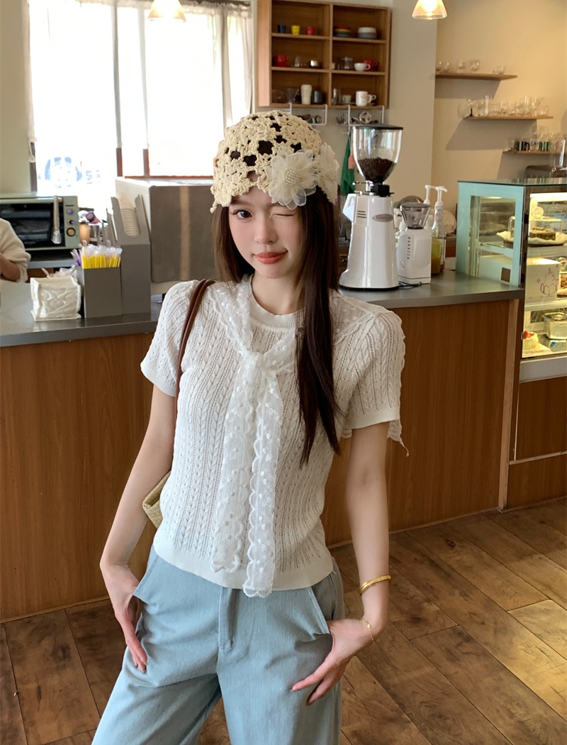 Temperament short sleeve sweater slim Korean style tops