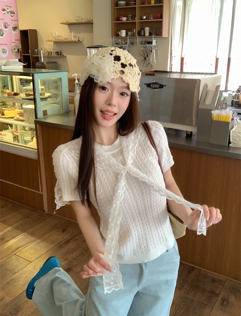 Temperament short sleeve sweater slim Korean style tops