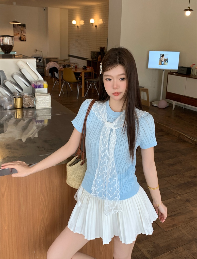 Temperament short sleeve sweater slim Korean style tops