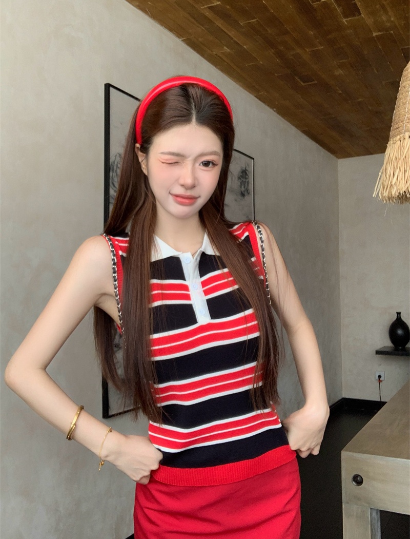 Summer sling waistcoat stripe knitted tops for women