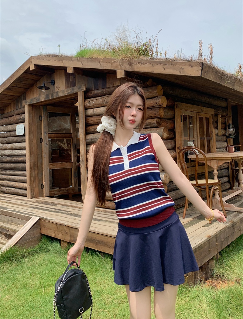 Summer sling waistcoat stripe knitted tops for women