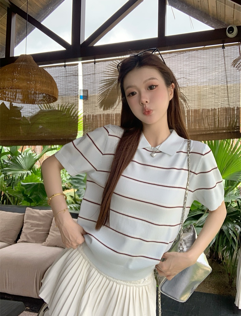 All-match stripe tops commuting slim sweater for women