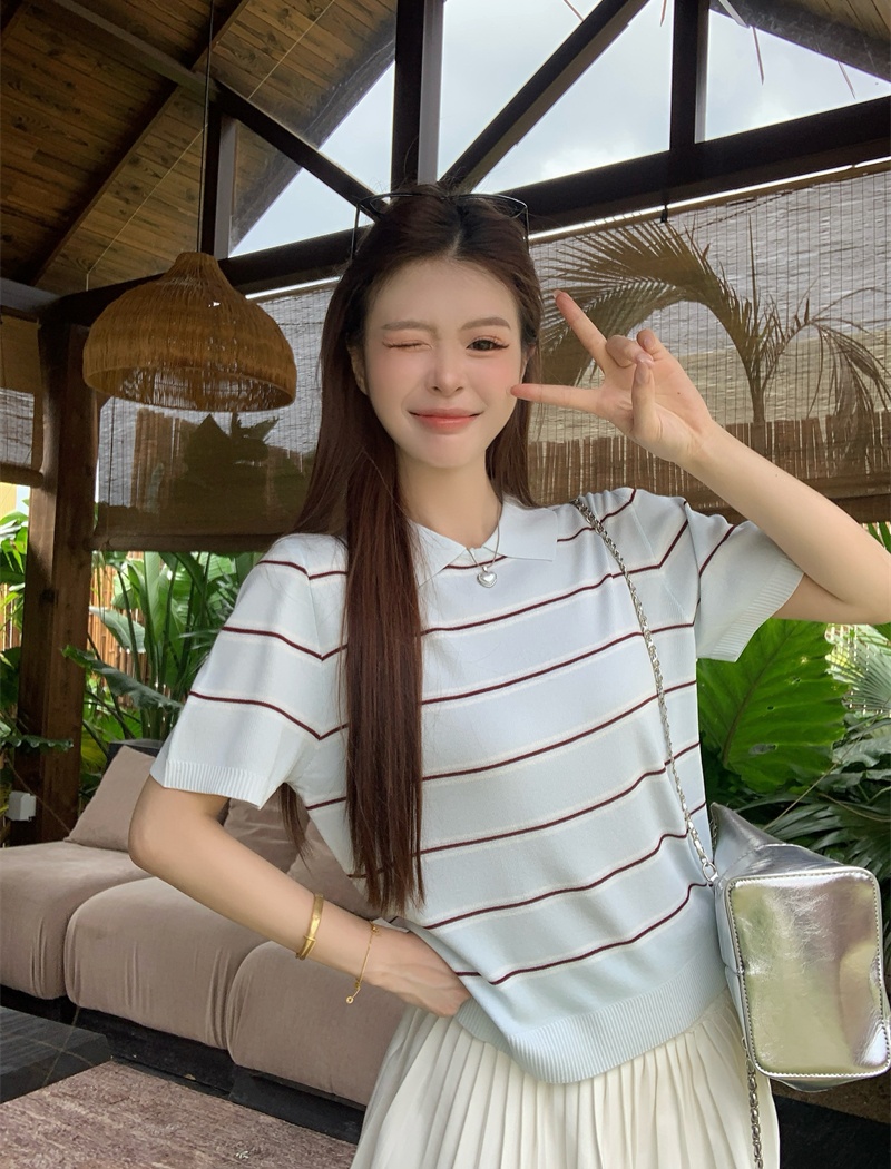 All-match stripe tops commuting slim sweater for women