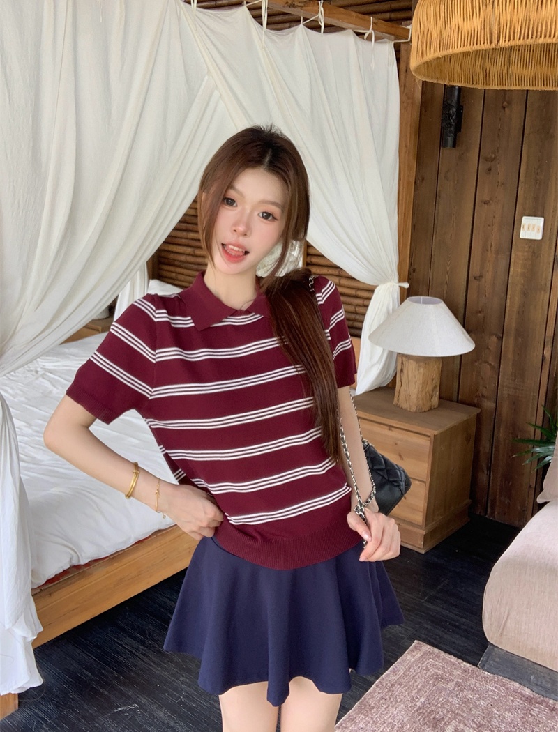 All-match stripe tops commuting slim sweater for women