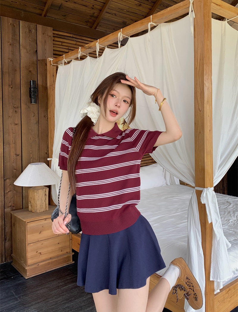All-match stripe tops commuting slim sweater for women