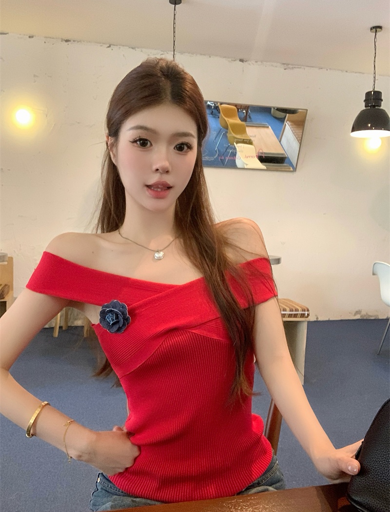 Knitted cross enticement small shirt flat shoulder sling vest