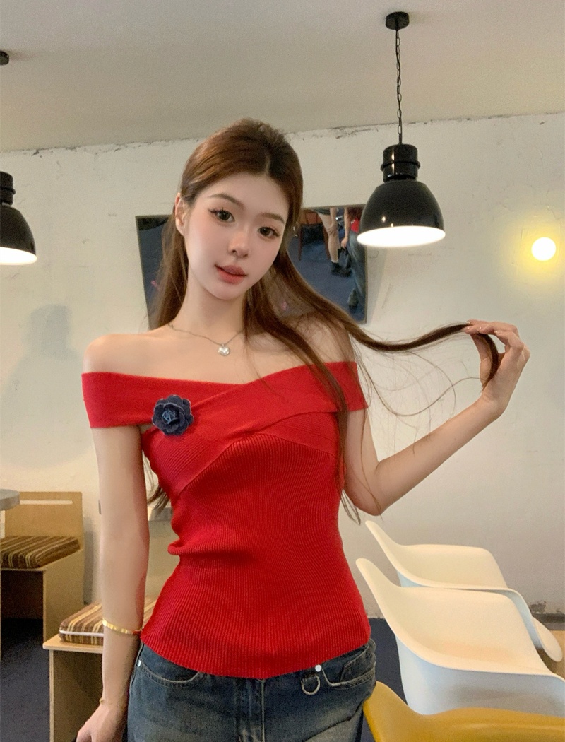Knitted cross enticement small shirt flat shoulder sling vest