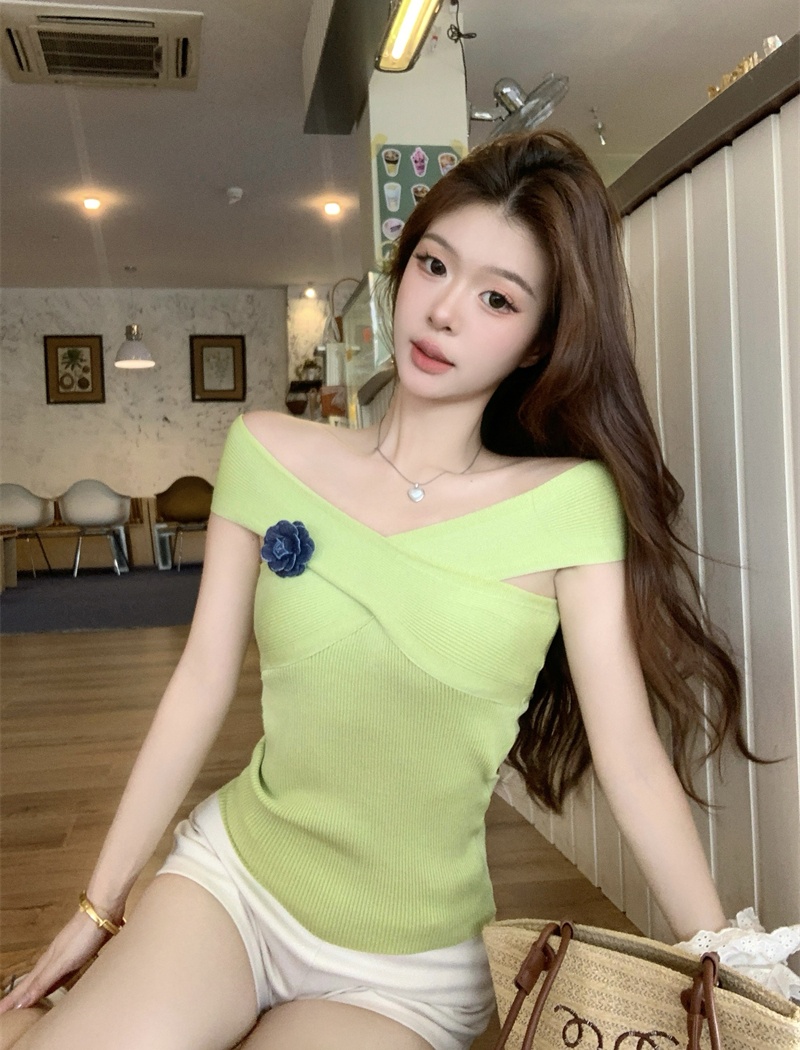 Knitted cross enticement small shirt flat shoulder sling vest