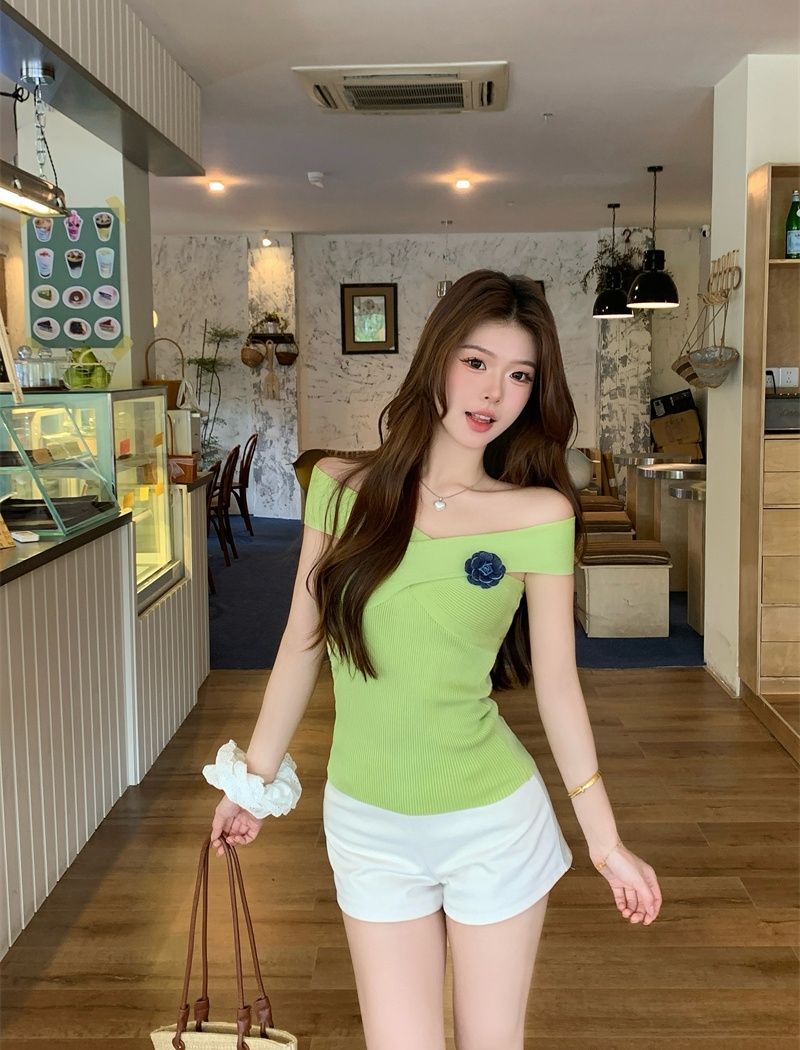 Knitted cross enticement small shirt flat shoulder sling vest