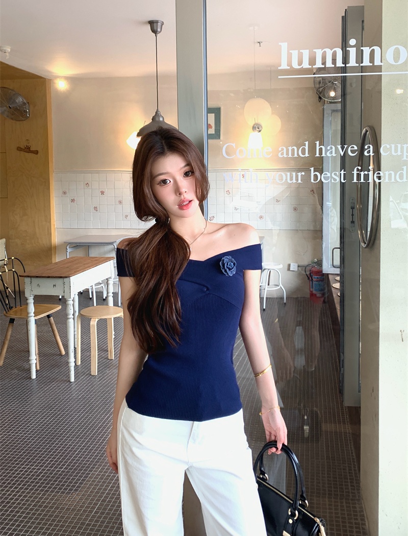 Knitted cross enticement small shirt flat shoulder sling vest