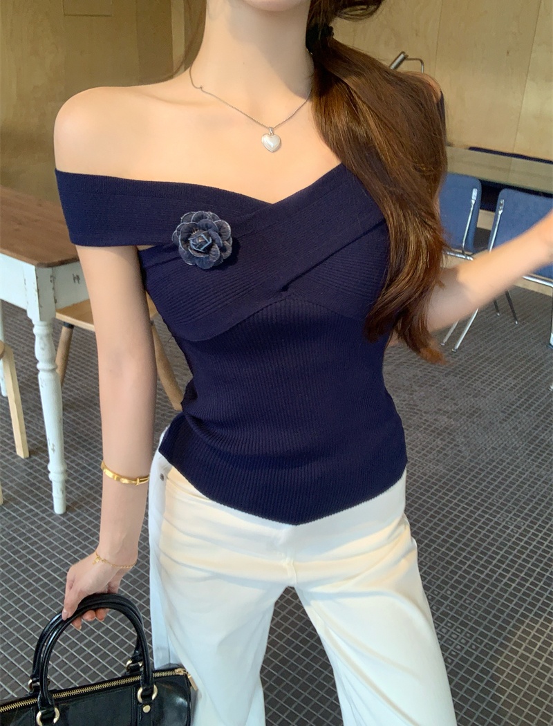 Knitted cross enticement small shirt flat shoulder sling vest