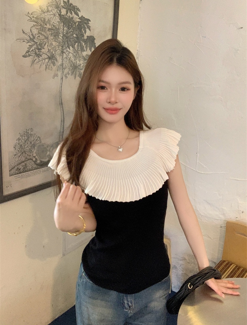 Temperament France style sweater mixed colors crimp tops