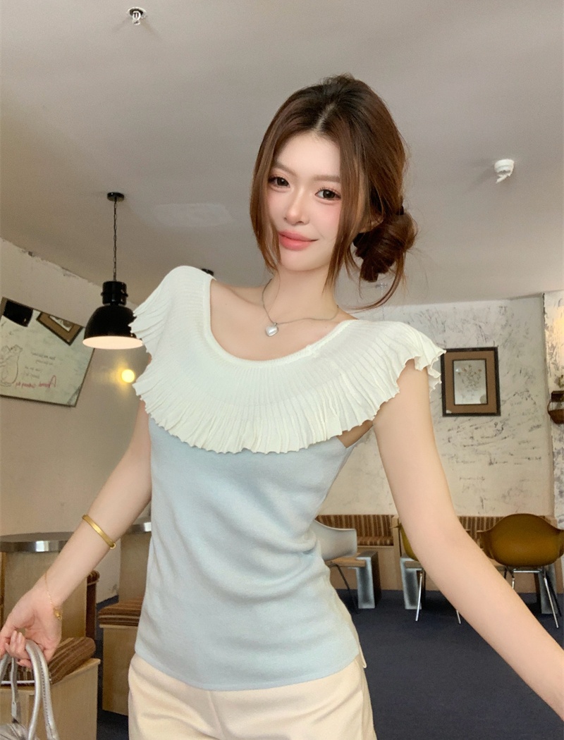 Temperament France style sweater mixed colors crimp tops