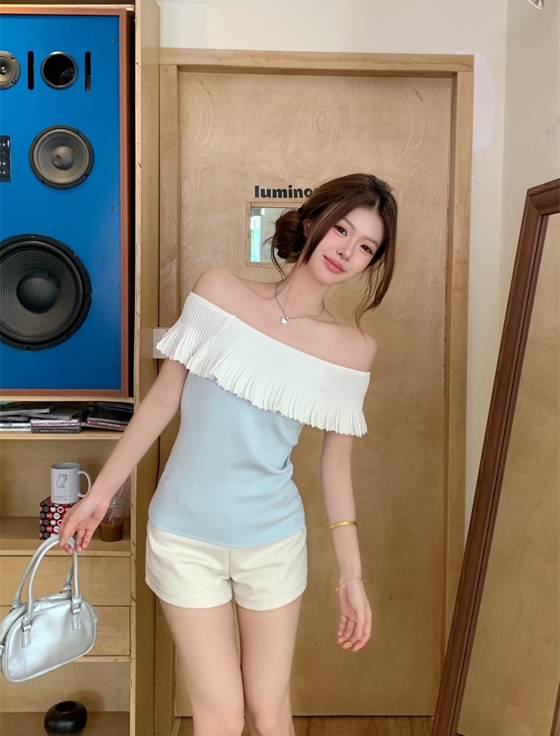 Temperament France style sweater mixed colors crimp tops
