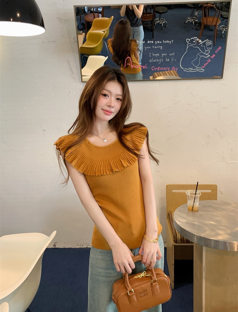 Temperament France style sweater mixed colors crimp tops