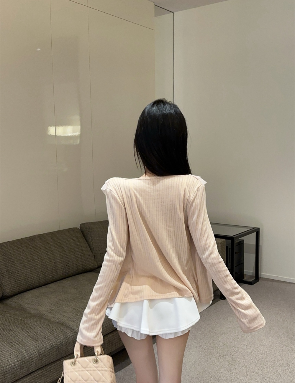 Autumn V-neck short skirt sling vest 3pcs set