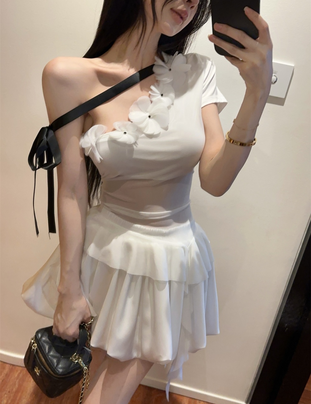 Sloping shoulder tops fashion culottes a set for women