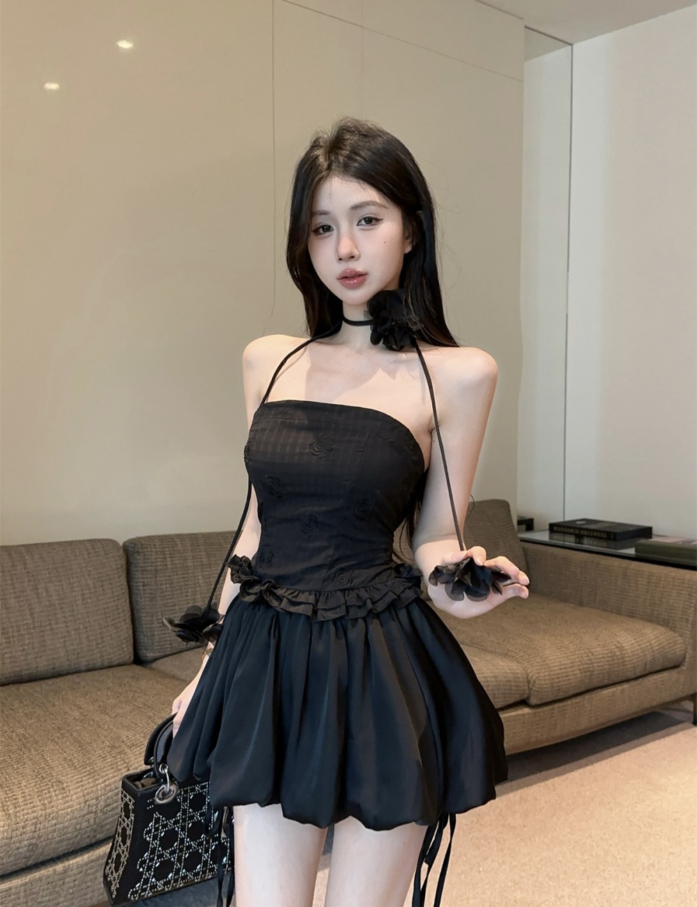 Fashion tops lotus leaf edges culottes a set