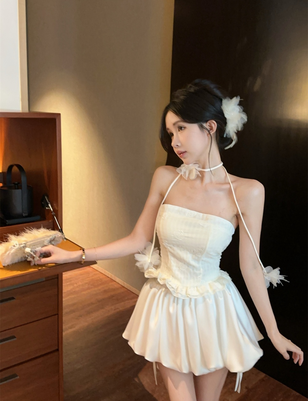Fashion tops lotus leaf edges culottes a set