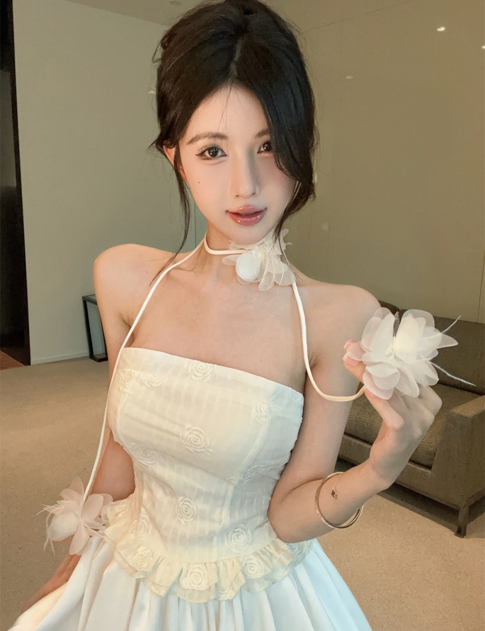 Fashion tops lotus leaf edges culottes a set
