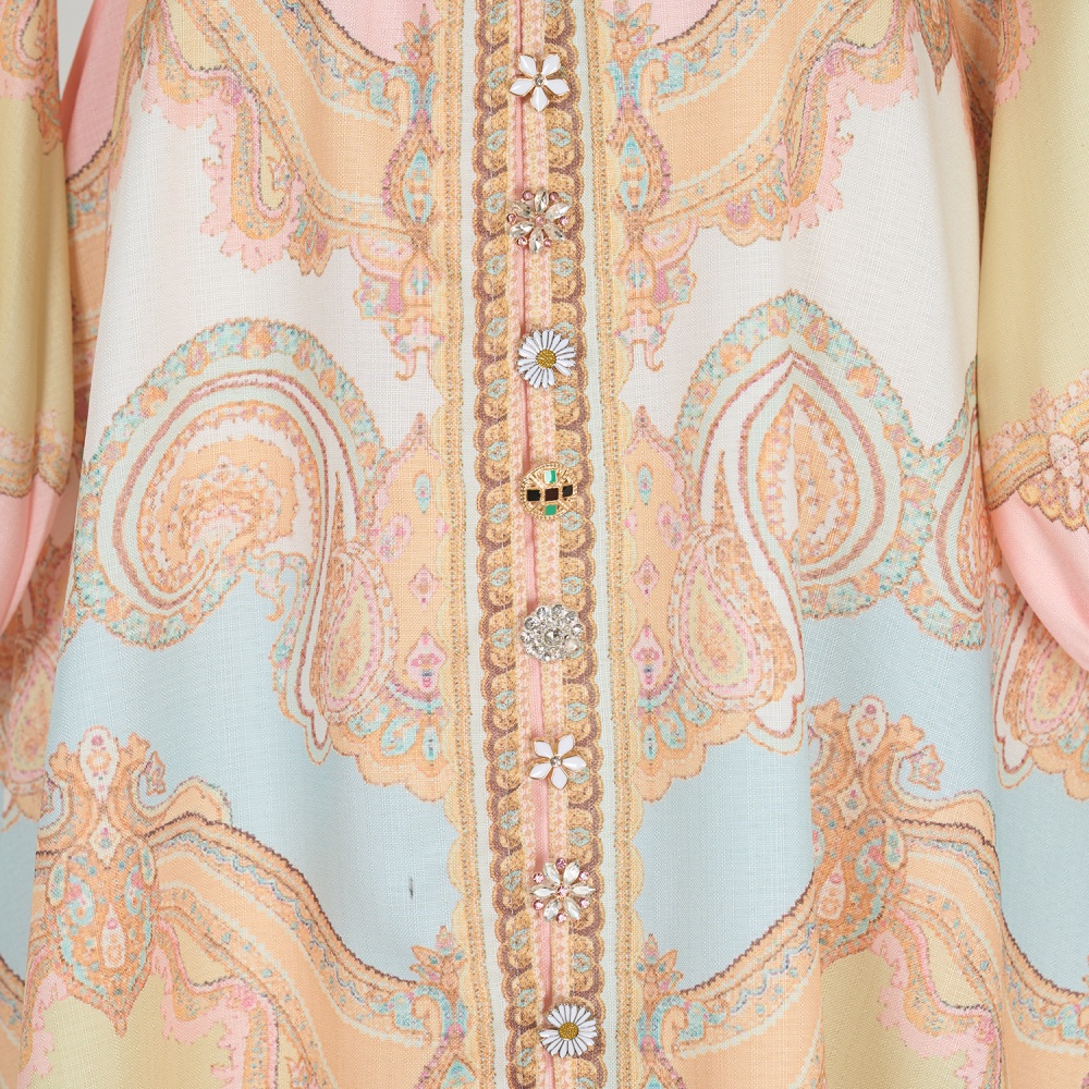 Refinement elegant printing with belt retro dress for women