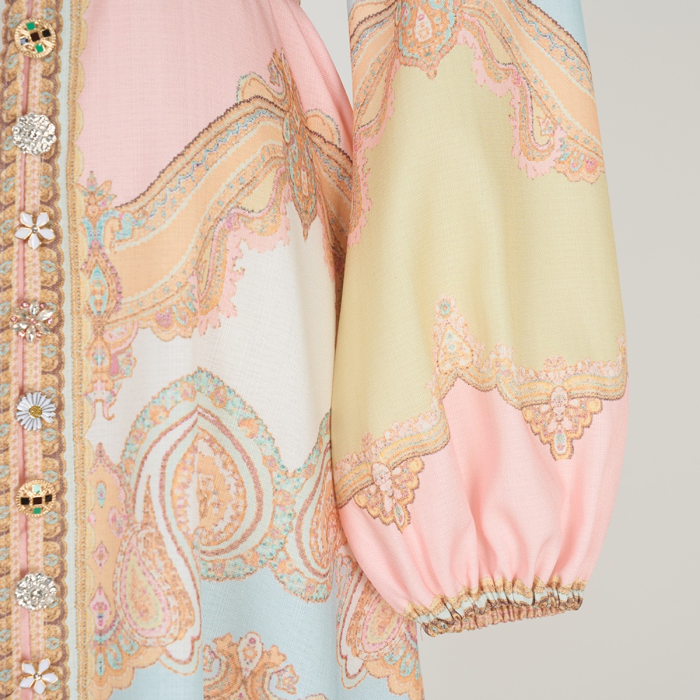 Refinement elegant printing with belt retro dress for women