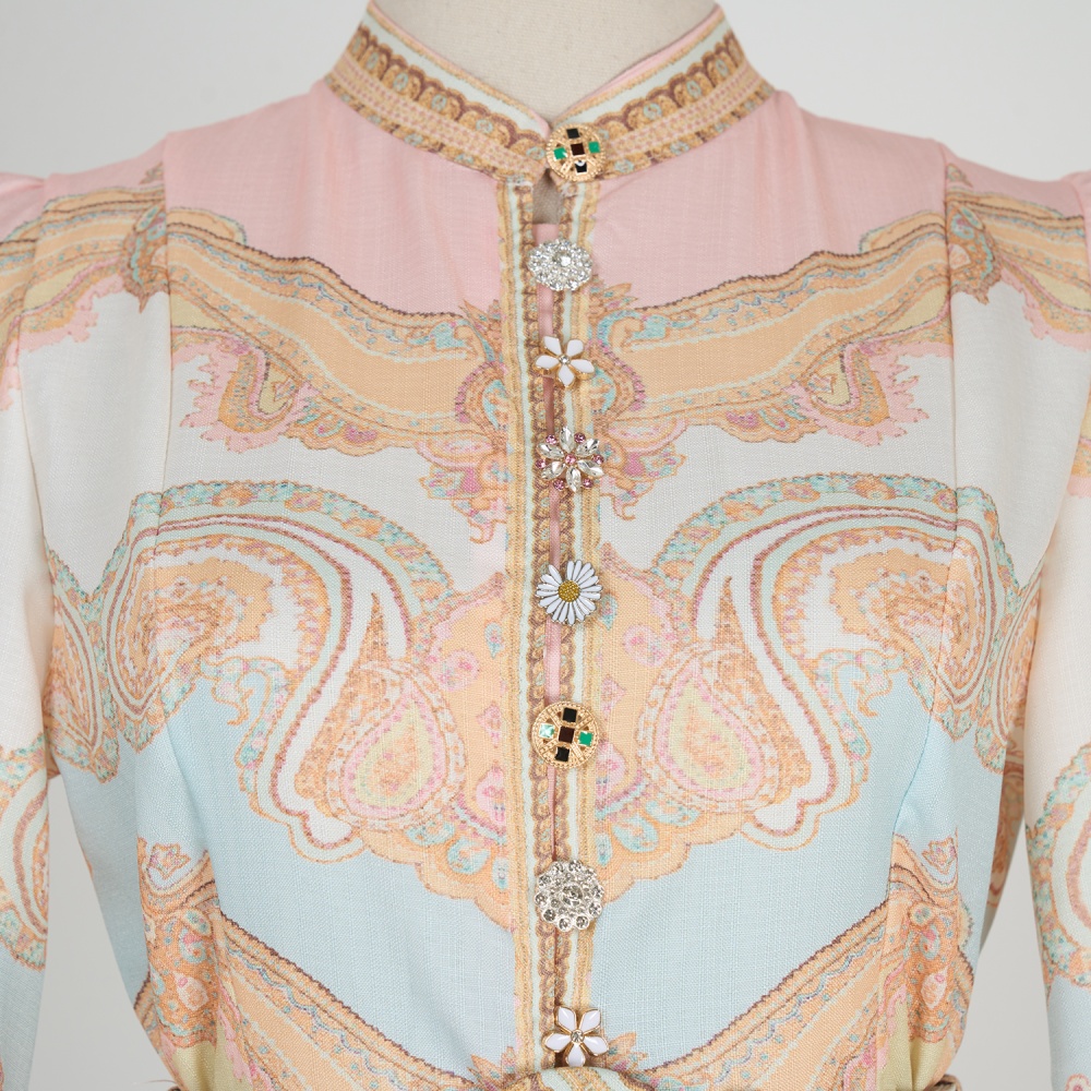 Retro with belt elegant printing refinement dress for women