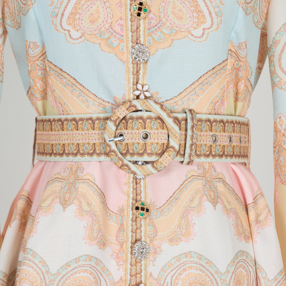 Retro with belt elegant printing refinement dress for women