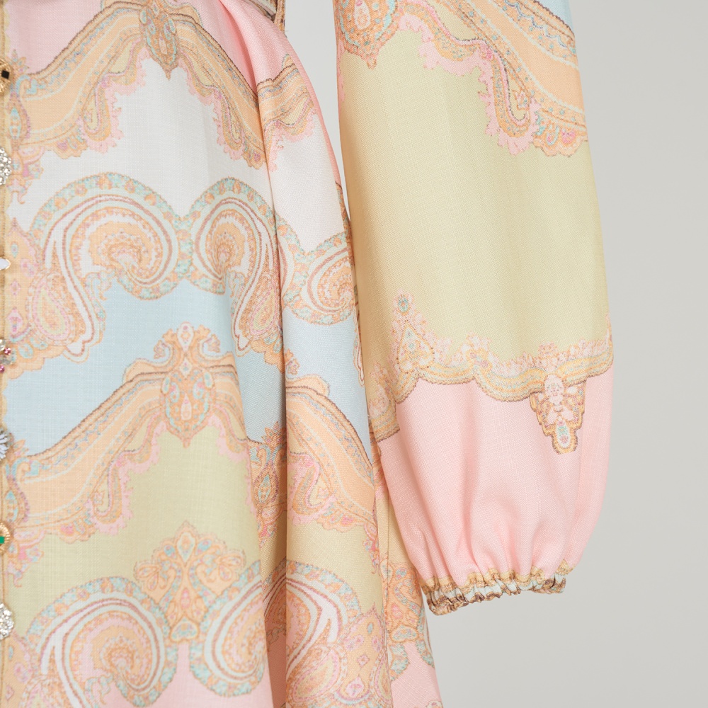 Retro with belt elegant printing refinement dress for women
