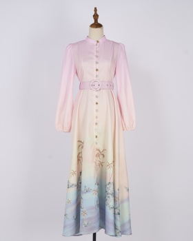 Retro European style belt refinement dress