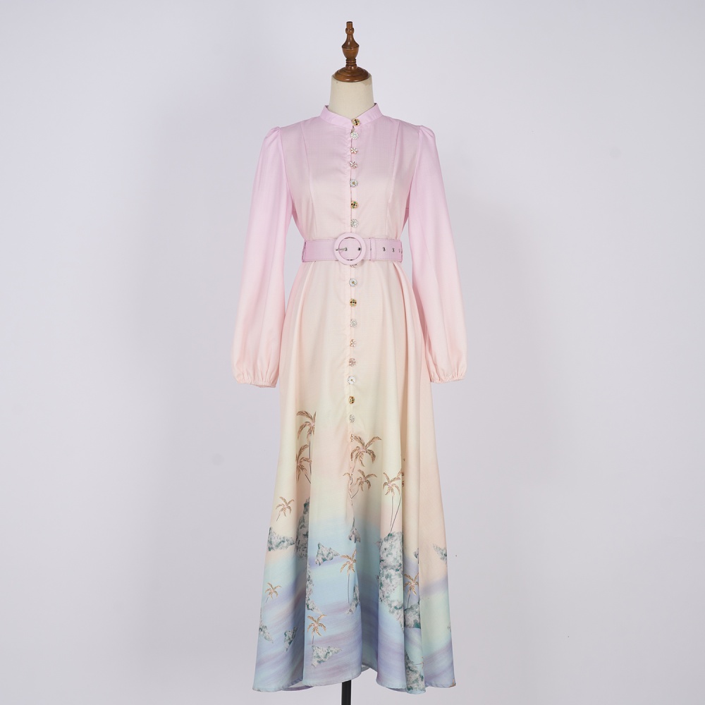 Retro European style belt refinement dress