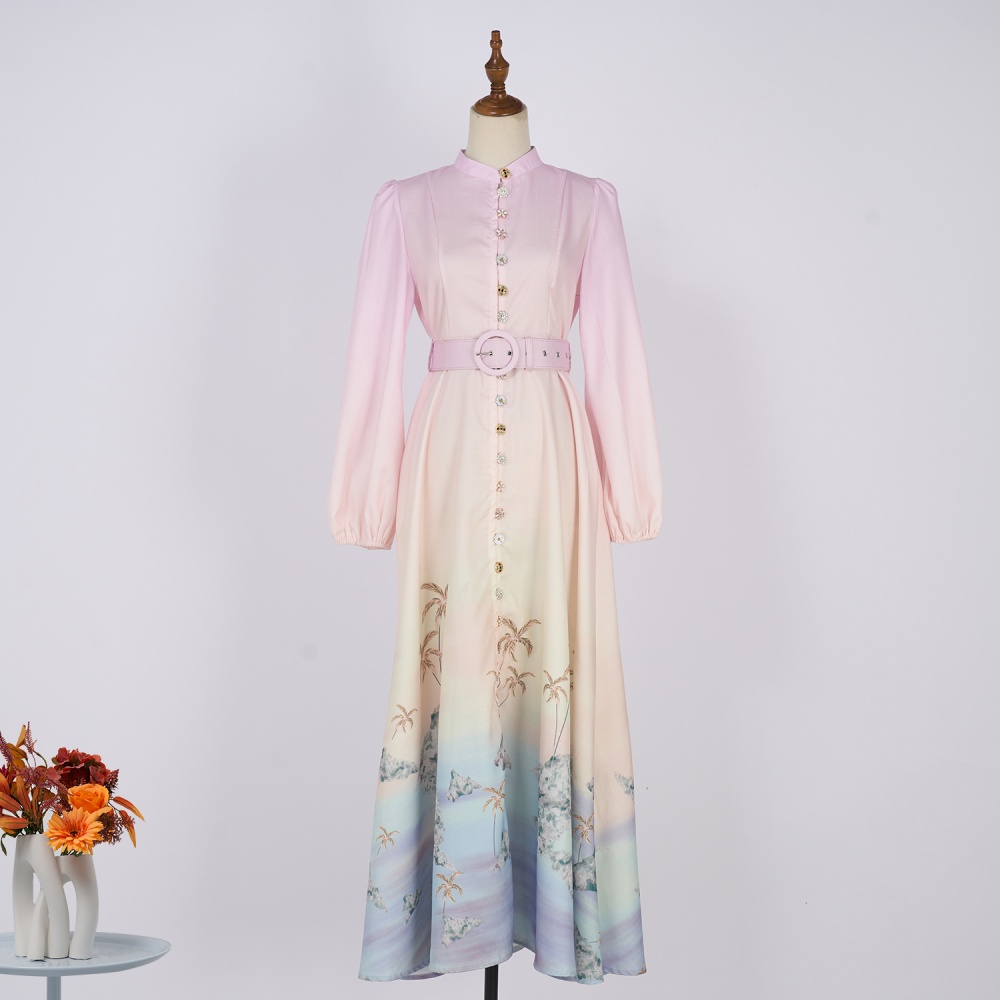 Retro European style belt refinement dress