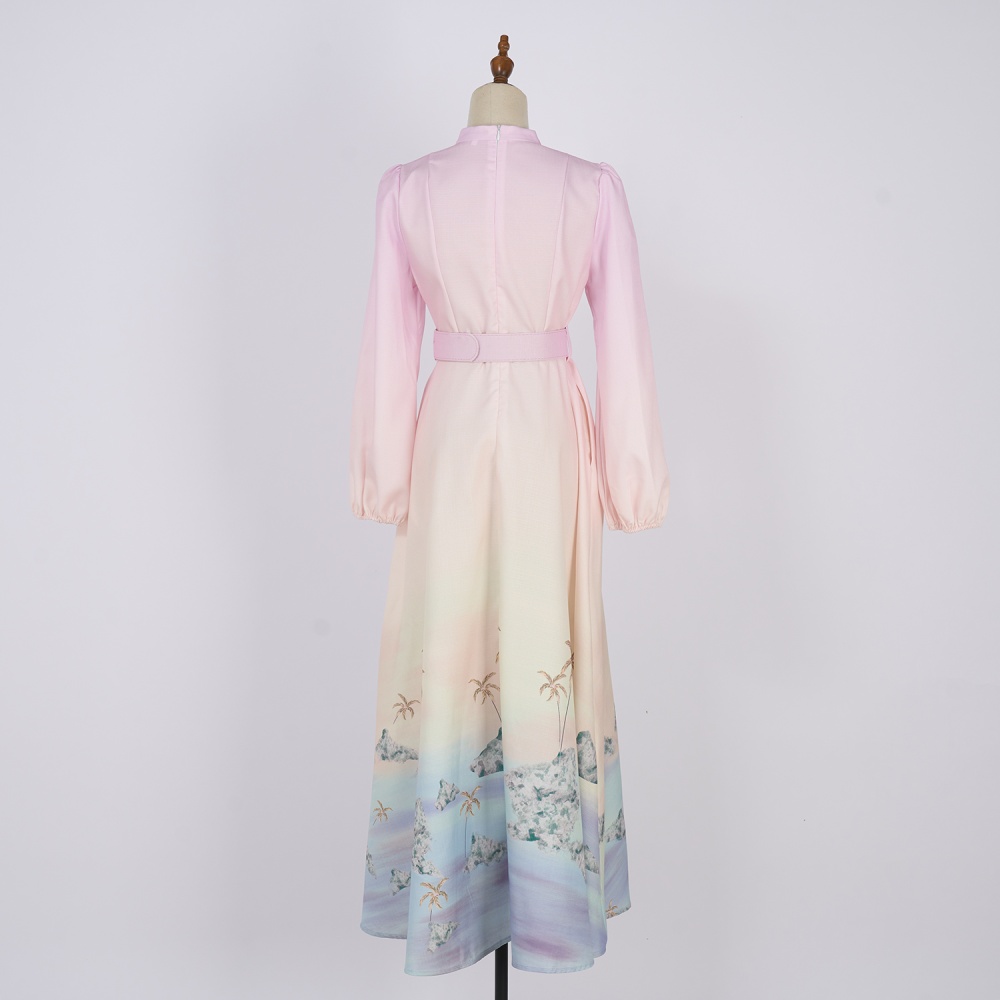 Retro European style belt refinement dress