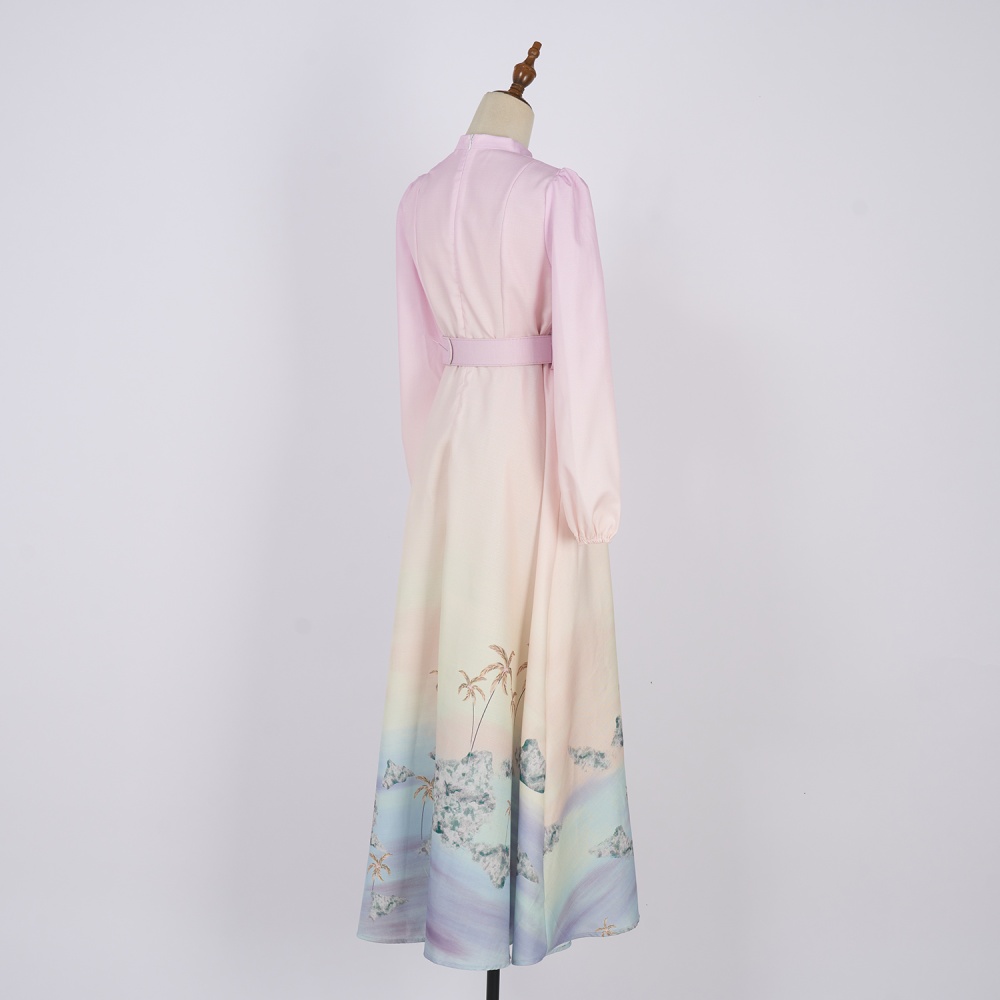 Retro European style belt refinement dress