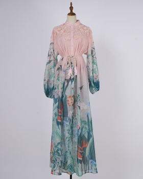 Fine vacation puff sleeve frenum seaside dress for women