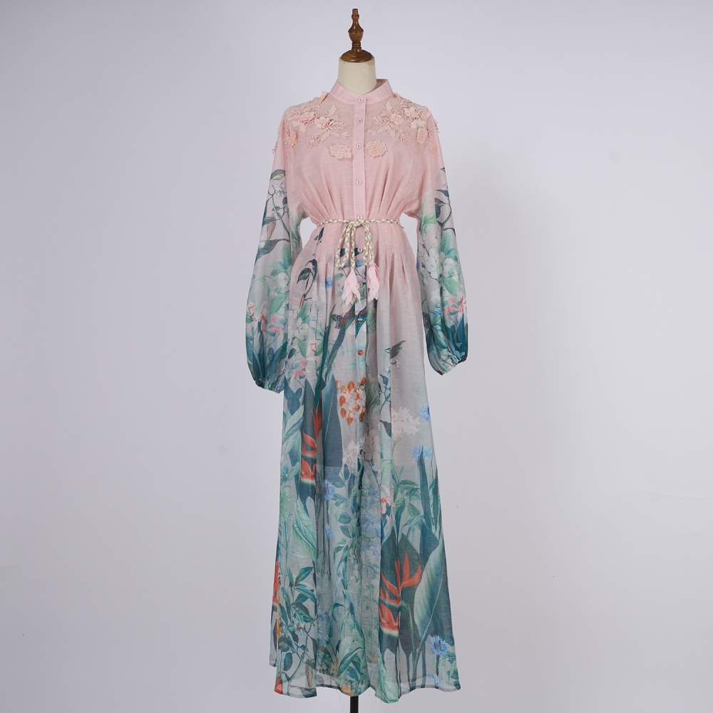 Fine vacation puff sleeve frenum seaside dress for women