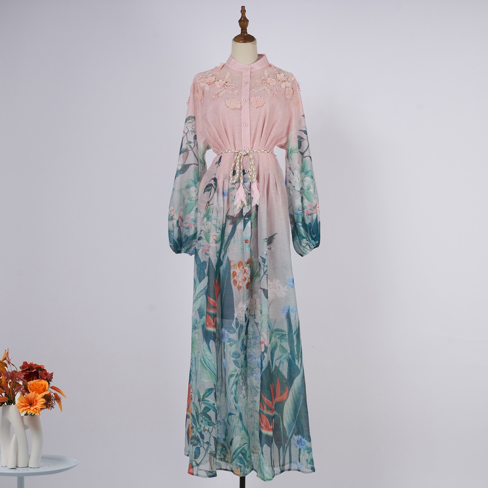 Fine vacation puff sleeve frenum seaside dress for women