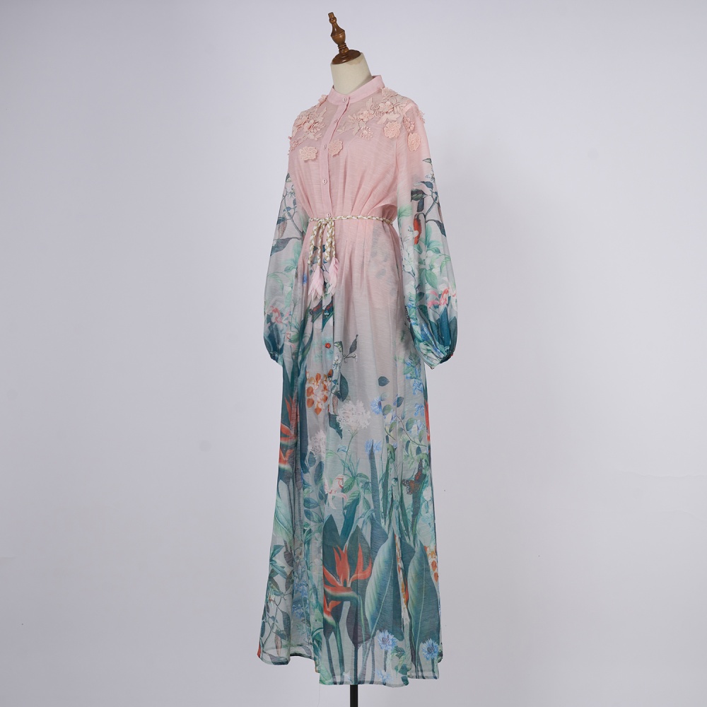 Fine vacation puff sleeve frenum seaside dress for women