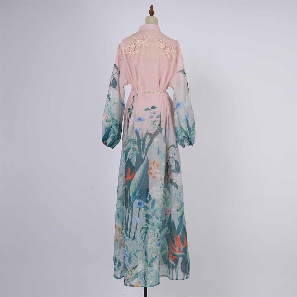 Fine vacation puff sleeve frenum seaside dress for women