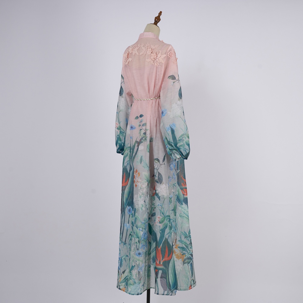 Fine vacation puff sleeve frenum seaside dress for women