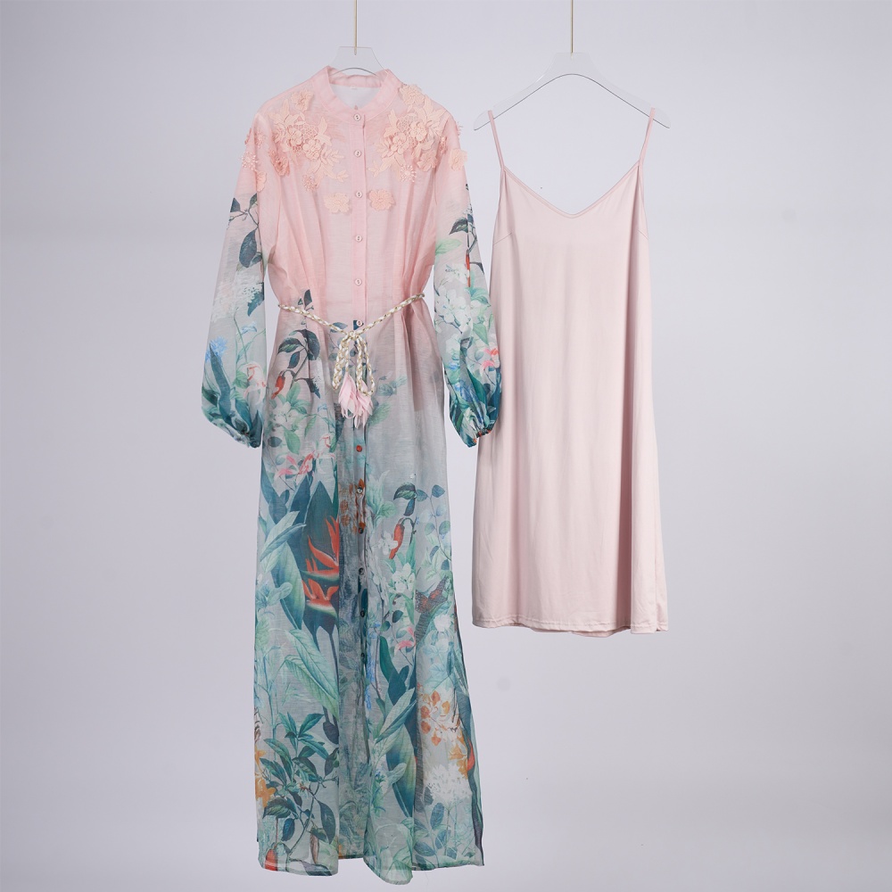Fine vacation puff sleeve frenum seaside dress for women