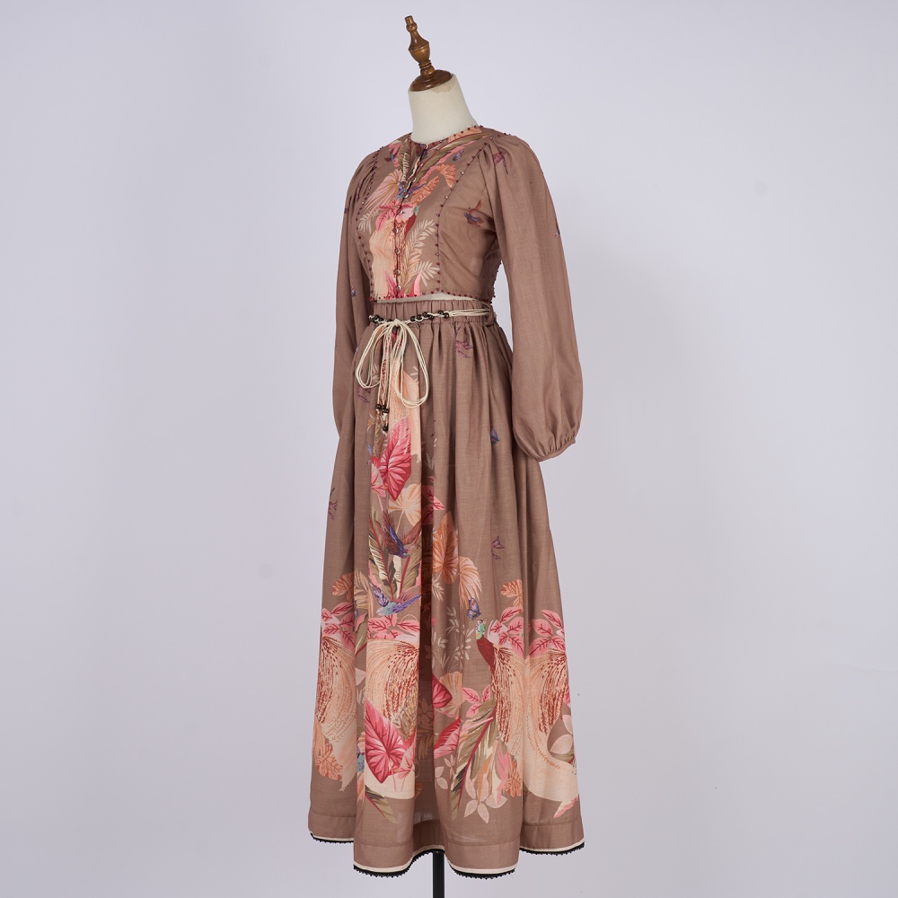 Printing light luxury skirt flowers tops a set