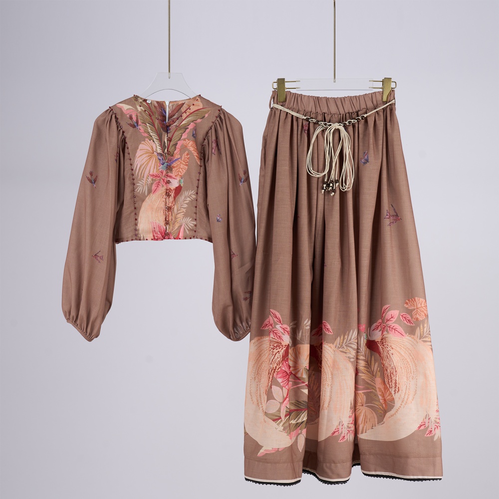 Printing light luxury skirt flowers tops a set