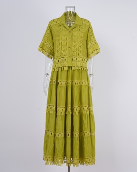 Embroidery retro skirt lace lapel shirt a set for women