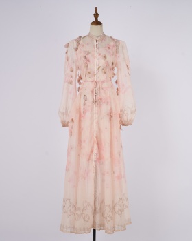 Long long sleeve flowers dress 2pcs set