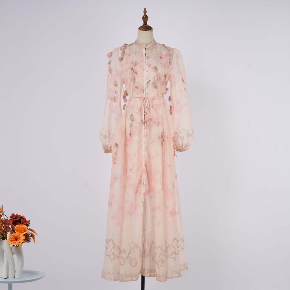 Long long sleeve flowers dress 2pcs set