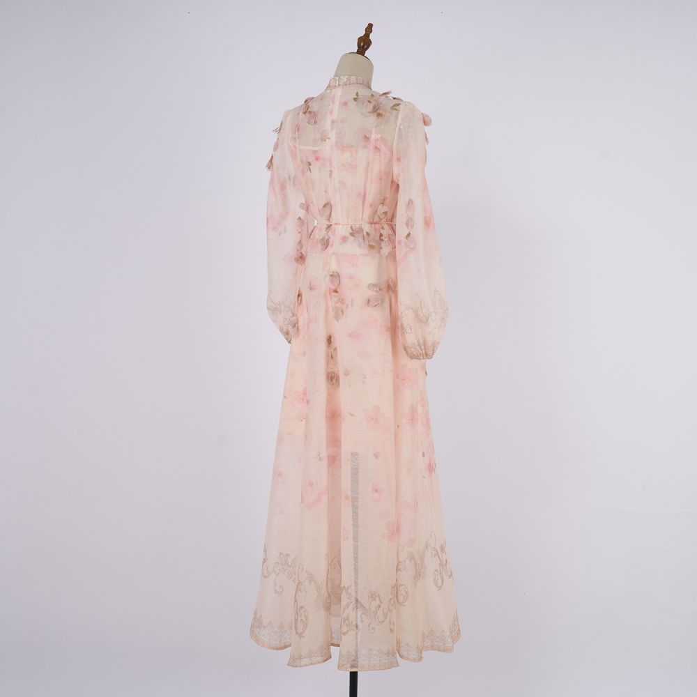Long long sleeve flowers dress 2pcs set
