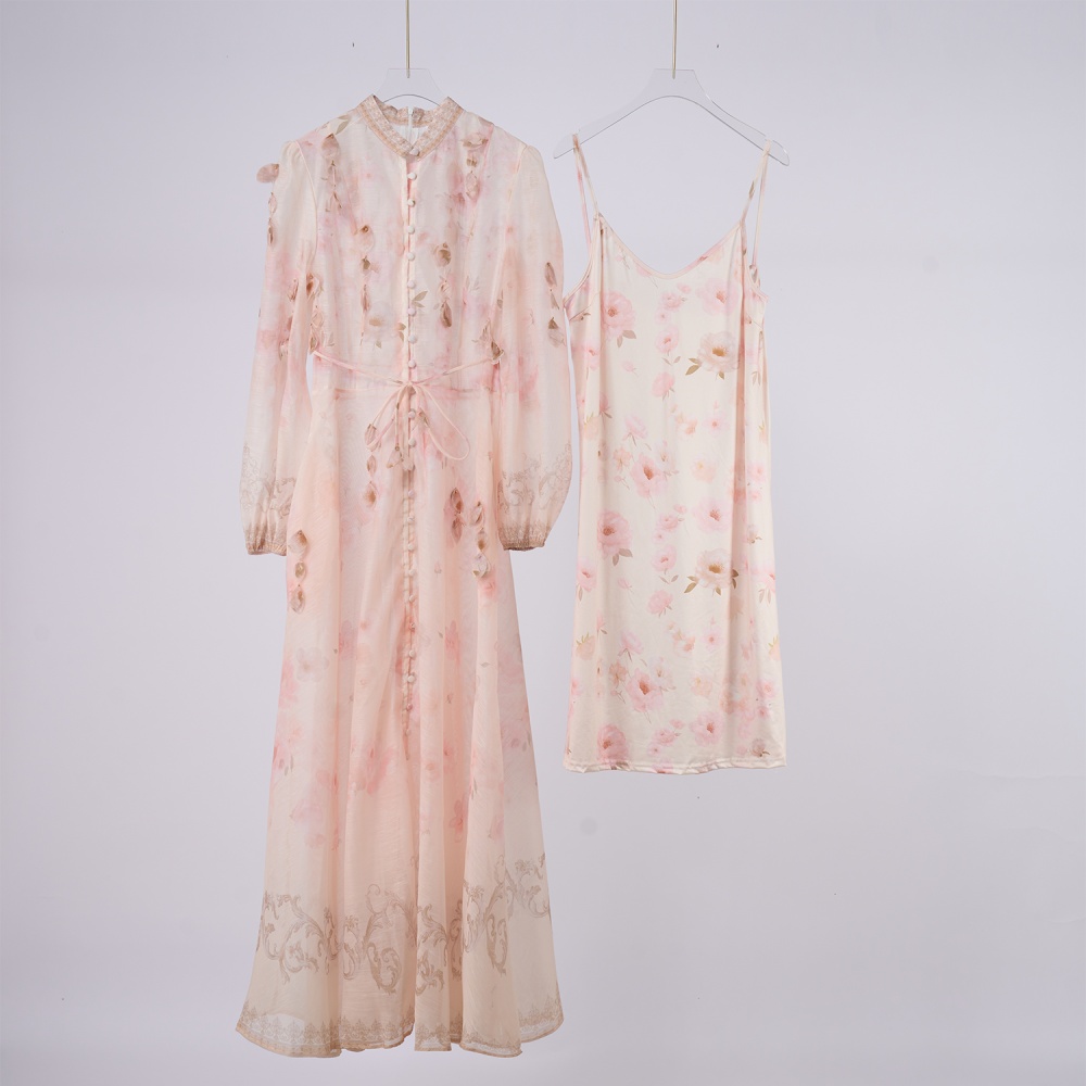 Long long sleeve flowers dress 2pcs set